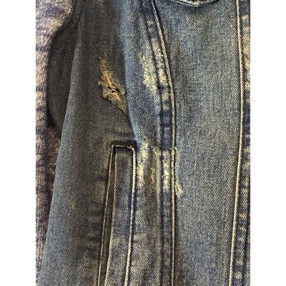 Free People Distressed Denim Body Sweater Sleeves Removable Hood Jacket Small - Picture 12 of 12